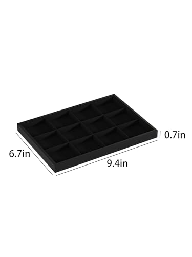 Drawer Jewelry Organizers And Storage,Velvet Bracelet And Ring Display Small Tray,Dresser Jewelry Drawer Organizer Inserts Containers,Earring And Necklace Holder Box (Black 12 Grids) - style: Black 12 Grids