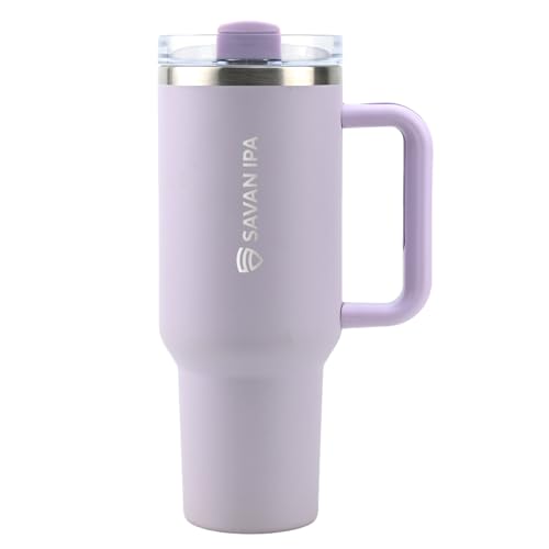 Insulated Tumbler, Lavender, 40 oz | Stainless Steel Vacuum, Handle and Straw, Leak Resistant Lid, Fits Car Cup Holder - color: Orchid Purple, size: 40 oz