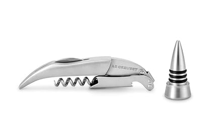 Le Creuset Stainless Steel Corkscrew Wine Opener and Stopper Set | One-Step Waiter's Friend - color: Stainless Steel, style: Wine Opener and Stopper Set
