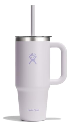 Hydro Flask Travel Tumbler with Handle, Clear Lid and Straw - Insulated Stainless Steel - color: CLOUD PINK, size: 24 Ounces