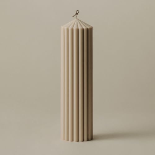 LAWA Ribbed Peak Pillar Candle - Large Beautiful Handmade Pillar Scented Soy Wax Candle Elegant Bubble Aesthetic Candle Housewarming Gift Home Room Shelf Decor Idea Sandstone (Large) - color: Sandstone, size: Large