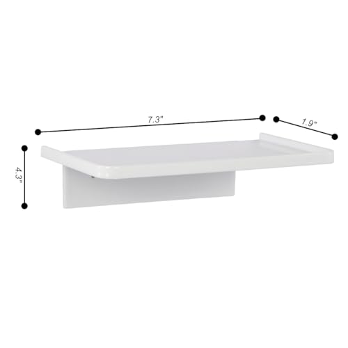EHKIT Small Floating Shelf Heavy Acrylic Adhesive Stick on Sticky Strips/Nail Screws wall Mount Bathroom Organizer Wipes Phone Glasses Essential Oil Perfume (White) - color: White