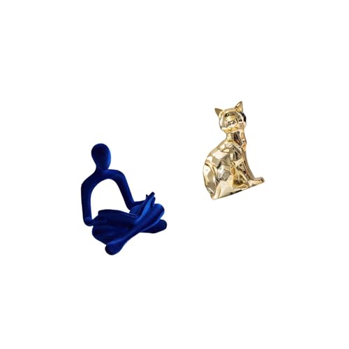 Abstract Thinker Figurine Cat Statue Human Sculpture Collectible Resin Ceramic Modern Art Decorative Suitable for Living Room Office Shelf Desk