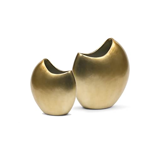 WGV Ceramic Moon Vase, 8.5" H, 11" H, Crescent Gold Pot, Round Circular Bouquet Planter for Wedding Office Home Decor, Set of 2 Vases (CUD5108GD+CUD5111GD) - size: Crescent Vase (Set of 2)