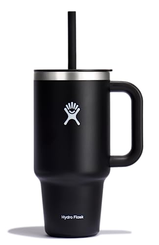 Hydro Flask Travel Tumbler with Handle, Lid and Straw - Insulated Stainless Steel in 32 Oz Black - color: Black, size: 32 Ounces