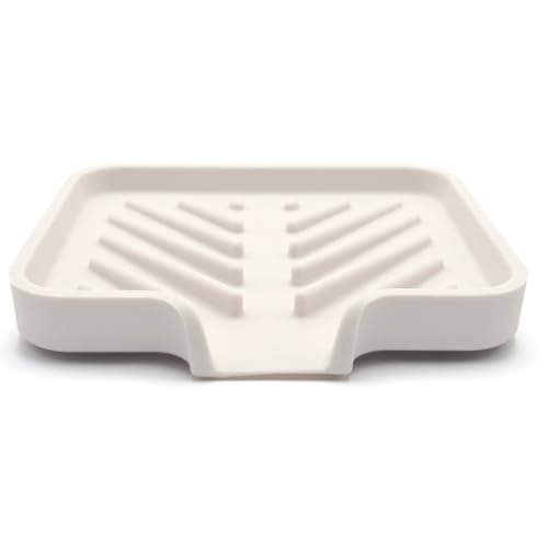 Silicone Soap Dish Tray and Sponge Holder with Drain Chute and Feet | 3-Way Sloped Design | Bathroom and Kitchen Sink Organizer Caddy (Vanilla Cream, 5"x4", 3.5 Ounces) - color: Vanilla Cream, size: 5"x4"