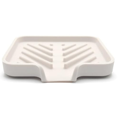 Silicone Soap Dish Tray and Sponge Holder with Drain Chute and Feet | 3-Way Sloped Design | Bathroom and Kitchen Sink Organizer Caddy (Vanilla Cream, 5"x4", 3.5 Ounces) - color: Vanilla Cream, size: 5"x4"