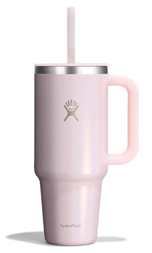 Hydro Flask Travel Tumbler with Handle, Lid and Straw - Insulated Stainless Steel in 40 Oz Glimmer Pink - color: GLIMMER PINK, size: 40 Ounces