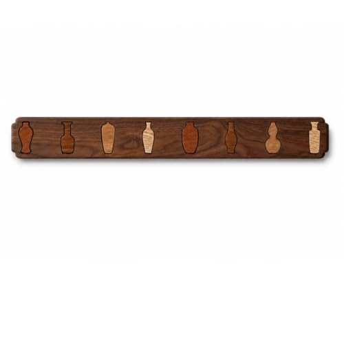 Fenteer Wall Hook Coat Rack Hanger Peg Rail Solid Wood Foldable Hooks Peg Design With Engraved Bottle Shapes Suitable for entryway hallway foyer mudroom cabin, Art Antique Bottle 8 Hooks Color Block