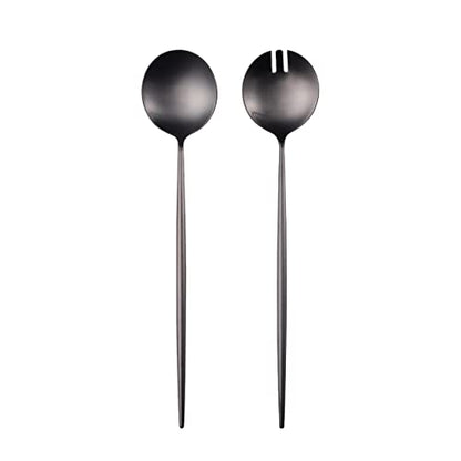 Salad Servers,Spoon and Fork Set 11.41 inch,18/10 Stainless Steel Salad Serving Titanium Plating (Gold) - color: Gold