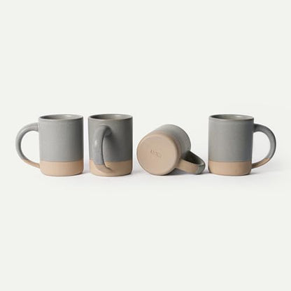 Mora Medium Mugs Set of 4, 16oz Ceramic Pottery Latte Mugs/Coffee Cups - Microwave and Dishwasher Safe - Peppercorn