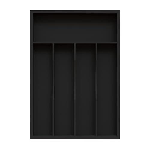 Bamboo Kitchen Sliverware Drawer Organizer (Black, 9.5''W x 13.5''D) | Cutlery Storage Tray with grooved dividers, Multi-purpose flatware storage tray, Utensil holder for folks/spoons/tableware - color: Black, size: 9.5''W x 13.5''D