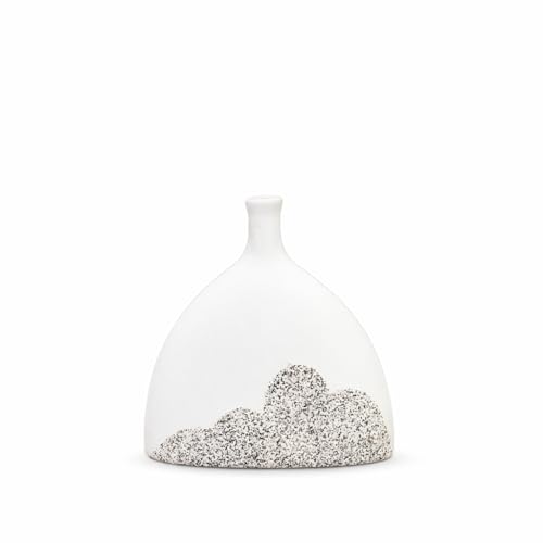 White Ceramic Vase, Speckled Bottom Bud Vase for Shelf Decor | Matte vase for shelf, table, entryway and bathroom styling