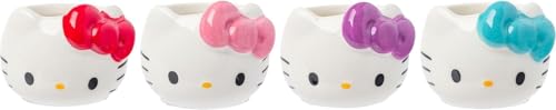 Silver Buffalo Sanrio Hello Kitty Sugar Bows, 3D Mini Cup Set, 4pk, 3.5oz | Different Color, Pack, Ceramic, Sculpted, Perfect for Cream or Milk, 0.1 Liters - color: Hello Kitty Without Handle