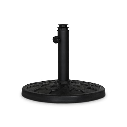 Backyard Expressions 20 lb Round Patio Umbrella Base – Heavy Duty Resin-Coated Calcium Carbonate Stand with Adjustable Pole Adapters Fits 1.5"–2" Poles, Weather-Resistant, Black Finish - color: Black 20 Lb