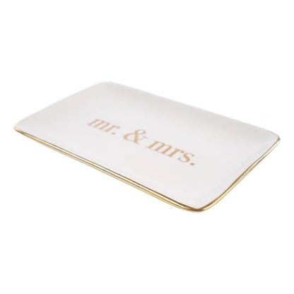Gold Mr. & Mrs. Ceramic Trinket Tray - 10" x 7" Hand Painted Jewelry Organizer, Ideal for Wedding Gifts or Everyday Use, Modern Design for Contemporary Couples - style: Gold Mr. & Mrs.