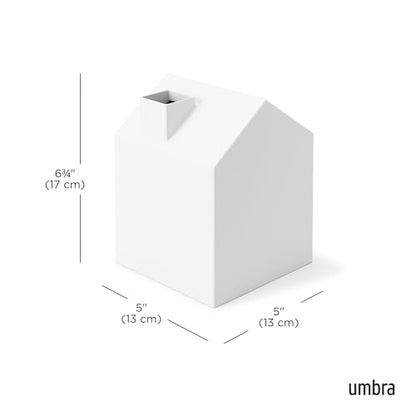 Umbra Casa Tissue Box Cover, House Shaped Kleenex Box Holder, Square, White | Adds decorative touch to rooms, easy one hand retrieval, wipe with damp cloth, durable plastic - color: White