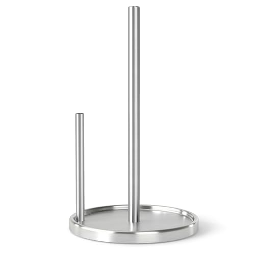 Jesginboo Paper Towel Holder Countertop, Silver Kitchen Paper Towels Holder, Paper Roll Holder with Weighted Base - color: Silver
