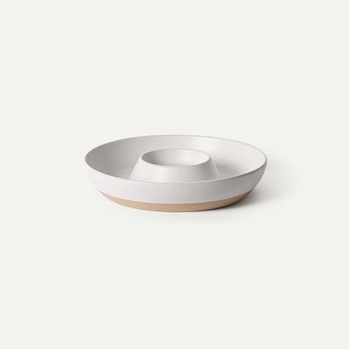 MORA Ceramic Chips and Dip Serving Tray: Large Divided Party Bowl Set for Chips & Salsa, Veggies & Dip, Fruit, Snacks, Entertaining, Hosting, etc. Minimalist Design for the Modern Hostess - Oat - color: Oat