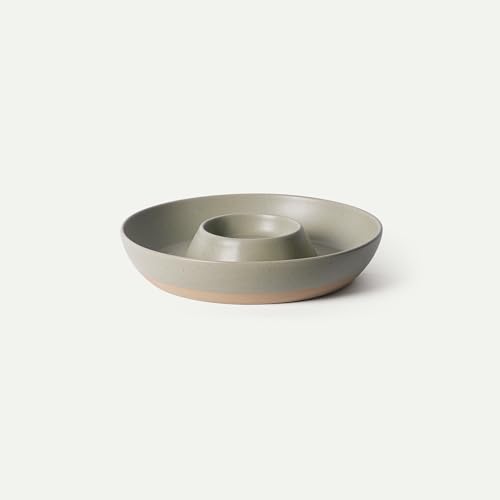 MORA Ceramic Chips and Dip Serving Tray: Large Divided Party Bowl Set for Chips & Salsa, Veggies & Dip, Fruit, Snacks, Entertaining, Hosting, etc. Minimalist Design for the Modern Hostess - Thyme - color: Thyme
