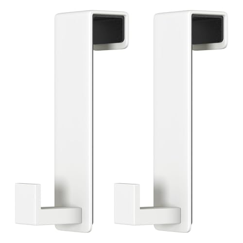 HUFEEOH 2-Pack White L-Shape Over-Door Towel Hooks, Fits 1-3/4-Inch Doors | Easy-Install Stainless Steel Hanger with Non-Slip Pads, Made for Over-Door Towel and Coat Storage and Organized Hanging - color: White, size: Fits 1-3/4" Thick Door - "L" Shape 2