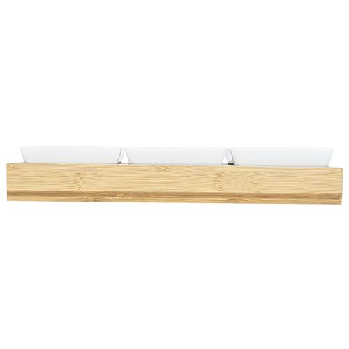 Restaurantware-6 Ounce Bowl Set with Tray - 1 Dishwashable Serving Set, Includes 3 Porcelain Bowls And 1 Bamboo Tray, Durable, White Porcelain And Bamboo Bowl And Platter Kit, Reusable, Freezable - size: Triple set, style: Modern