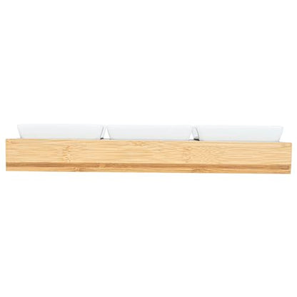 Restaurantware-6 Ounce Bowl Set with Tray - 1 Dishwashable Serving Set, Includes 3 Porcelain Bowls And 1 Bamboo Tray, Durable, White Porcelain And Bamboo Bowl And Platter Kit, Reusable, Freezable - size: Triple set, style: Modern