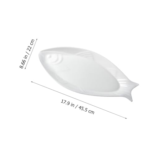 Hemoton Ceramic Fish Platter Oval Fish Plate White Oval Steamed Plate Food Serving Tray for Home Hotel Restaurant Shaped 18inch - size: 45.50X22.00X3.00CM
