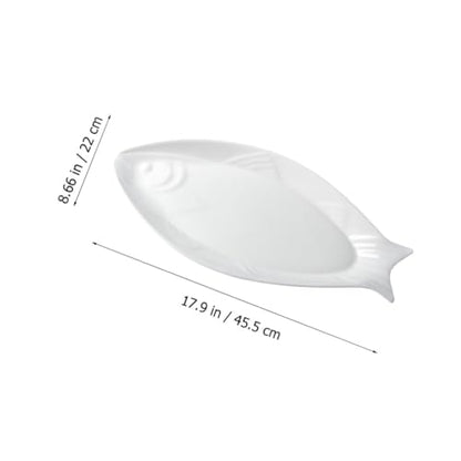 Hemoton Ceramic Fish Platter Oval Fish Plate White Oval Steamed Plate Food Serving Tray for Home Hotel Restaurant Shaped 18inch - size: 45.50X22.00X3.00CM