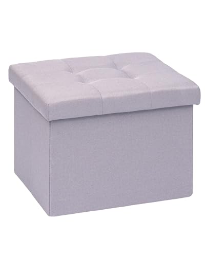 PINPLUS Button Tufted Folding Linen Storage Ottoman 16.5", 36L Collapsible Storage Cube with Lid, Supports 250 lbs, Fabric Foot Rest Ottoman for Living Room, Bedroom, Entryway,Light Purple - color: Light Purple