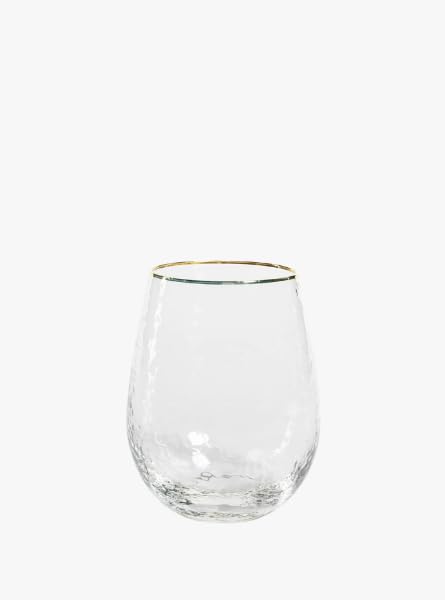 Set of 4 Hammered Stemless Glasses with Gold Rim 2.75 x 4.75 Inch, Elegant Textured Drinkware for Wine, Cocktails, or Everyday Use