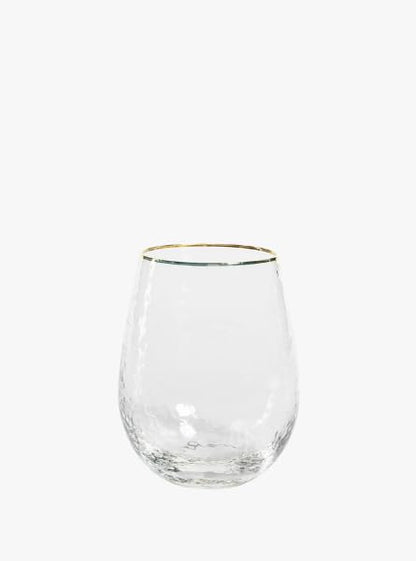 Set of 4 Hammered Stemless Glasses with Gold Rim 2.75 x 4.75 Inch, Elegant Textured Drinkware for Wine, Cocktails, or Everyday Use