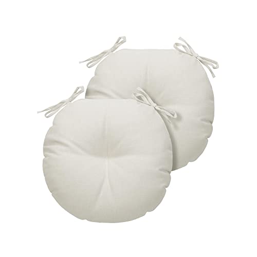 Magpie Fabrics 15" Round Bistro Seat Cushions with Ties, Set of 2, Waterproof All Weather Tufted 4" Thick Patio Chair Pads for Home Garden Dining Metal Stool - Cream Beige - color: Cream Beige