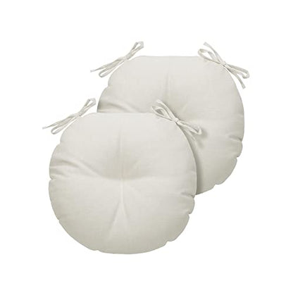 Magpie Fabrics 15" Round Bistro Seat Cushions with Ties, Set of 2, Waterproof All Weather Tufted 4" Thick Patio Chair Pads for Home Garden Dining Metal Stool - Cream Beige - color: Cream Beige