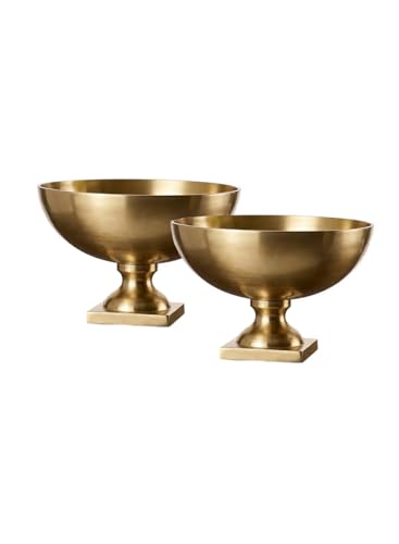 Serene Spaces Living Antique Brass Pedestal Bowl, Vintage Wedding Centerpiece, Fruit, Treats Holder, Flower Vase for Dining Table, Entry Way, Console Table, Holiday Decor (Extra Large - Pack of 2) - size: Extra Large - Pack of 2