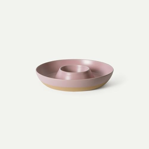 Mora Ceramic Chips and Dip Serving Tray: Large Divided Party Bowl Set for Chips & Salsa, Veggies & Dip, Fruit, Snacks, Entertaining, Hosting, etc. Minimalist Design for the Modern Hostess - Dawn - color: Dawn