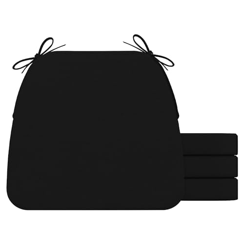 AAAAAcessories D-Shaped Chair Cushions, 2" Thick Dining Chair Pads with Ties and Removable, Machine-Washable Cover, 17" x 16", Set of 4, Black - color: Black, size: 4 Count(Pack of 1)