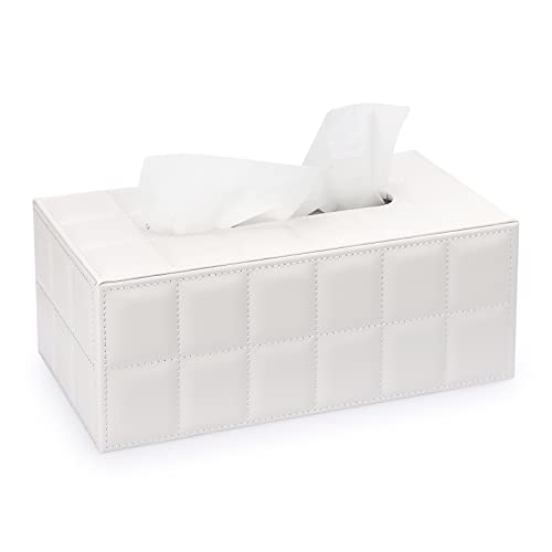 Sumnacon Rectangular Leather Tissue Box Cover - Stylish Tissue Box Holder with Magnetic Bottom, Decorative PU Tissue Box for Vanity Dresser Night Stand Table Countertop Home Office Car,Grid White - color: White, size: Medium