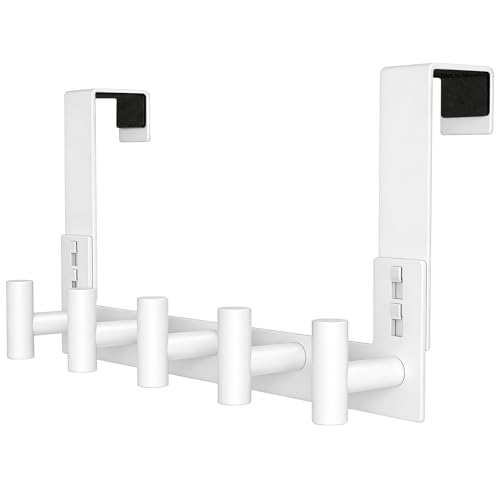 HUFEEOH Over The Door Hooks, 1 Pack Stainless Steel Door Hanger for Towel & Coat, Tool-Free T Shape Bathroom & Dorm Hooks for Hanging (White, Fits 1-3/4" Thick Door - 5 "T“ Hooks) - color: White, size: Fits 1-3/4" Thick Door - 5 "T” Hooks