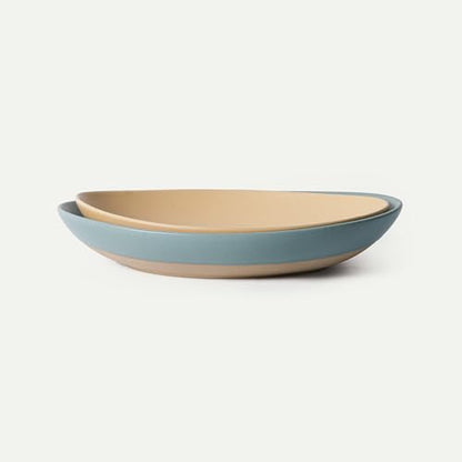 MORA Mega and Giant Serving Dishes Set of 2, 16 inch and 14 inch Ceramic Pottery Oval Platters - Microwave, Oven and Dishwasher Safe - Iris & Merrigold - color: Iris & Merrigold, size: Mega & Giant