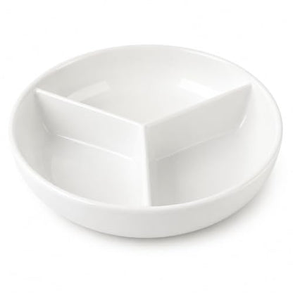Portion Control Plate, 1 Count, 7-Inch Ceramic, White | 1 Plate with 3 Compartments for Small Meals, Microwave & Dishwasher Safe