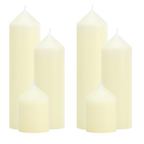 6 Pcs Ivory Pillar Candles Bulk Set, 3 Different Lengths 2 x 3/6/8 Inch (2 Each), Dripless Unscented Smokeless,Hurricane Candles,Gives You a Better Atmosphere When Organizing an Event Party. - color: 6 Pointed-tip, size: 2 x 3/6/8 Inch