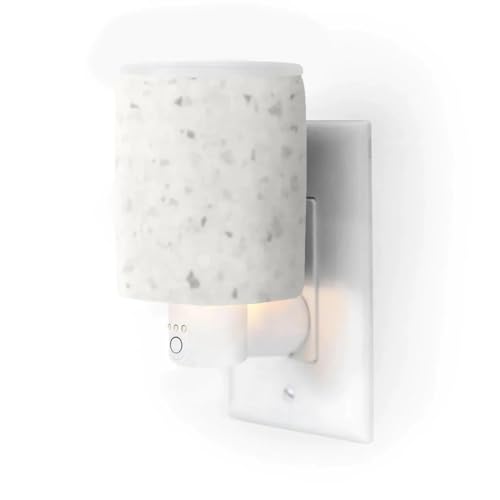 Happy Wax White Terrazzo Outlet Timer Warmer for Scented Wax - Compact Ceramic Wall Plug in Wax Melt Warmer w/Timer - Wax Melter for Home Fragrance - Small Wax Warmer w/Removable Silicone Dish - color: White Terrazzo