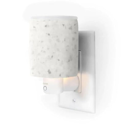Happy Wax White Terrazzo Outlet Timer Warmer for Scented Wax - Compact Ceramic Wall Plug in Wax Melt Warmer w/Timer - Wax Melter for Home Fragrance - Small Wax Warmer w/Removable Silicone Dish - color: White Terrazzo