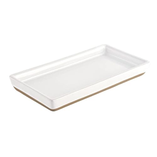 Sweet Water Decor Stoneware Tray for Home - White | Kitchen and Bathroom Dispenser Holder | Jewelry Dish | Glass Soap Holder for Bottles | Long Plate for Counter Tops | Vanity Décor - color: White
