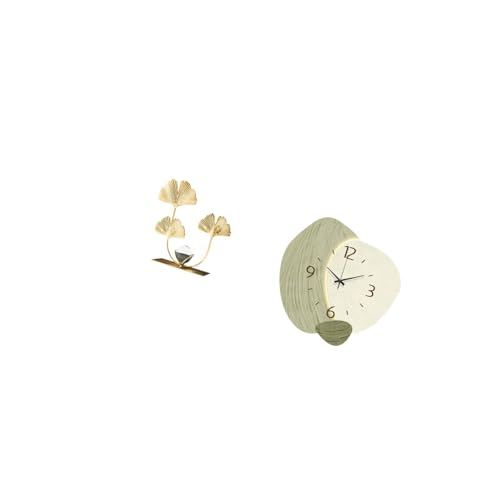Figurine Statue Metal Flowers Leaf Statue Wall Clock Silent Wall Clock Iron Finish Decorative Ornament Suitable for Dining Room Nurseries Kids