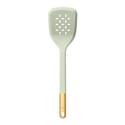 6 Piece Silicone Kitchen Utensil Set with Rotating Holder, Heat Resistant Cooking Tools, Nonstick Safe Spatula Spoon Turner Set with Storage Rack (Sage Green) - color: Sage Green