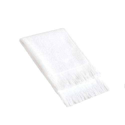 Fringed Reversible Fingertip Hand Towel (Size 11" W x 18" L) Terry Cotton Washcloth Set for Face and Bathroom use. (White, 3)