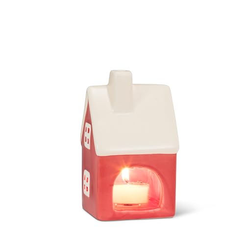 Abbott Collection Red House White Roof Stoneware Tealight Candle Holder (5" H)