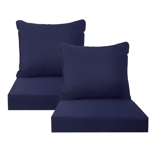PatioGlow Outdoor Seat Cushion Set, 19" x 19" x 3", Set of 2, Water-Resistant & Fadeness Patio Furniture Cushions with Removable Cover & Ties, Thick Deep Seating Pads for Outside Sofa Couch, Blue - color: Blue, size: 19" x 19" x 3"